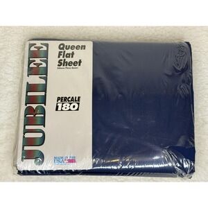 Jubilee Queen Flat Sheet Navy Blue Solid Percale 180 Bedding Made In USA Adults